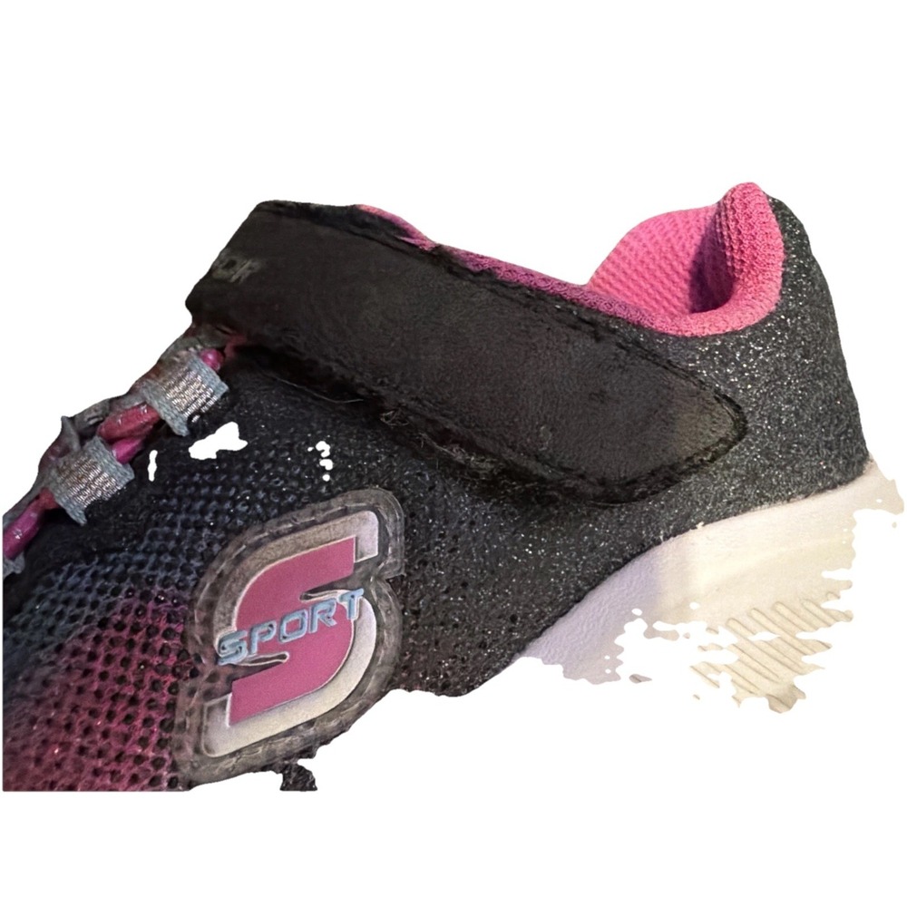 Slip On Bungee Laces hook & Loop Memory Foam Girls Sketchers S Sport CORA Size 1 - Picture 10 of 11